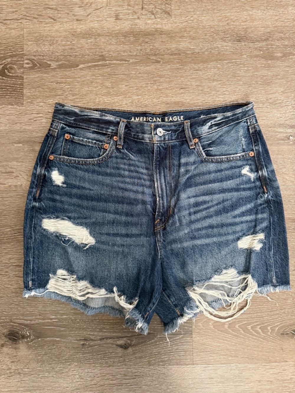 American Eagle Outfitters Dark Blue Distressed Denim Jean 90s Boyfriend Shorts